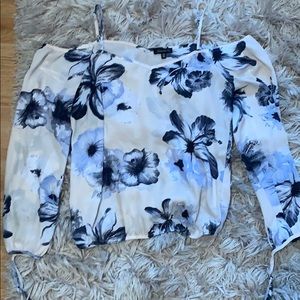 Off-the-Shoulder Blue Floral Blouse